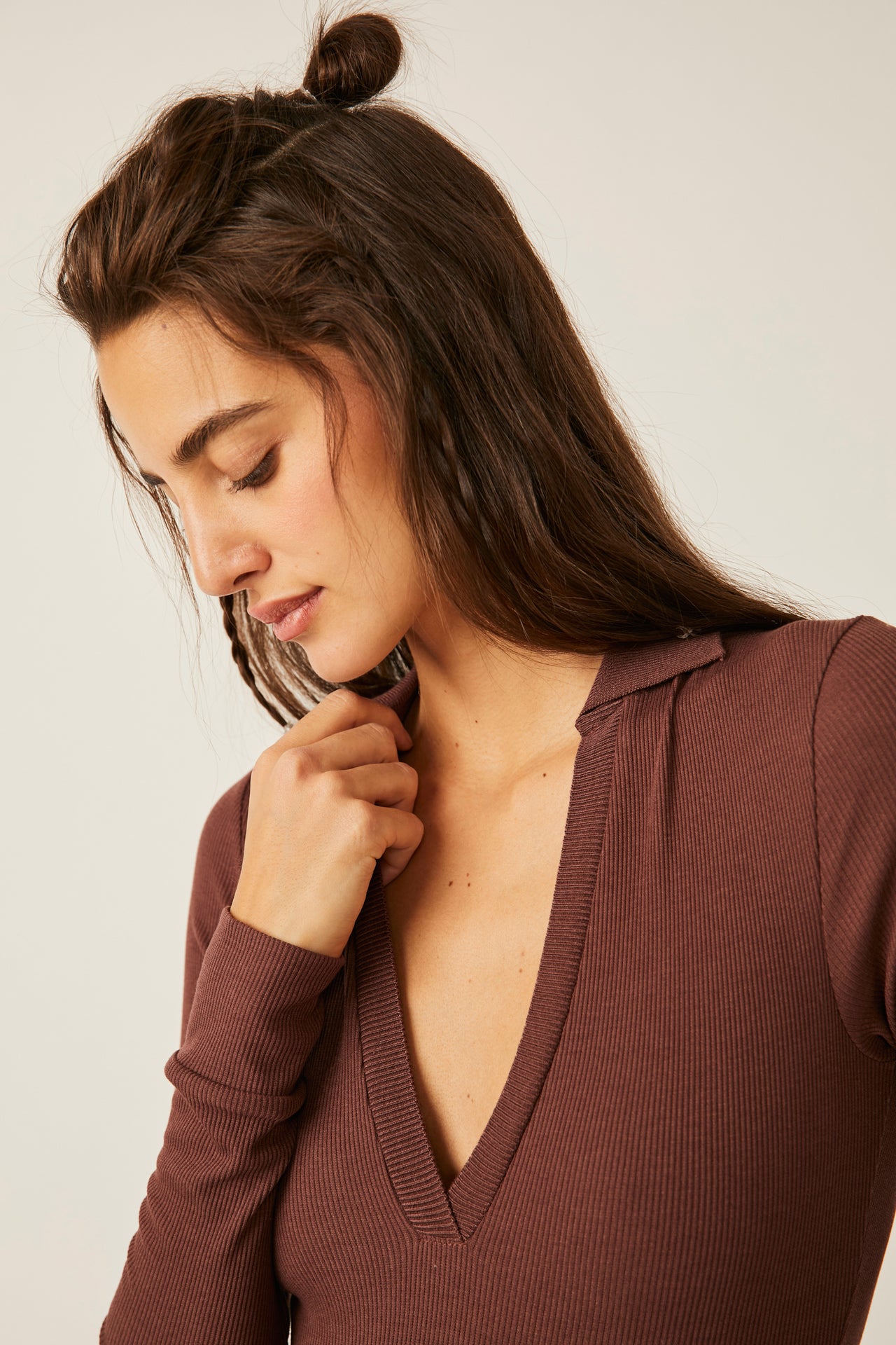Do It Right Bodysuit Hickory, Long Blouse by Free People | LIT Boutique