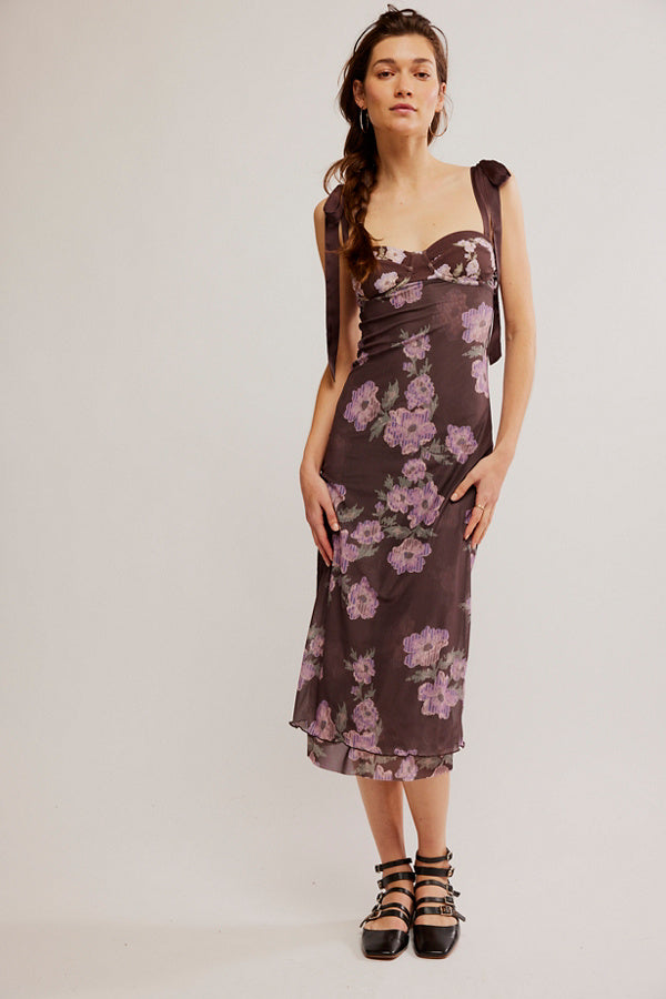 Printed Got Glam Slip Chocolate Combo, Midi Dress by Free People | LIT Boutique