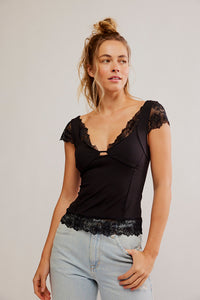 Thumbnail for Better Not Cami Black, Short Tee by Free People | LIT Boutique