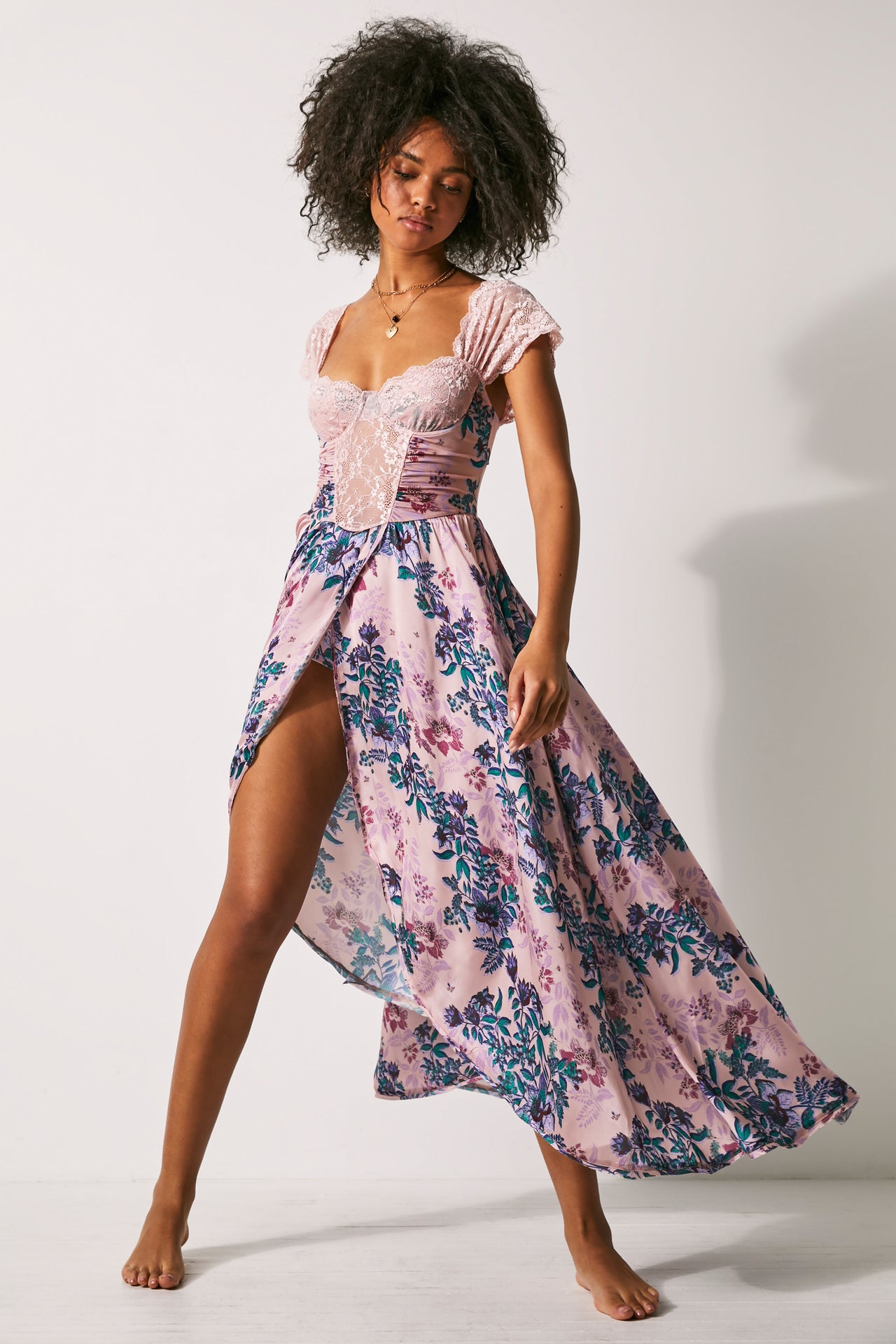 Bad For You Maxi Bodysuit Dusty Rose Combo, Maxi Dress by Free People | LIT Boutique