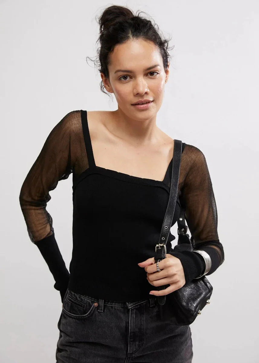 Night After Night Long Sleeve Black, Long Blouse by Free People | LIT Boutique