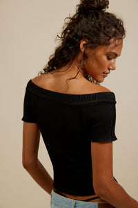 Thumbnail for Ribbed SMLS Off Shoulder Top Black, Short Tee by Free People | LIT Boutique