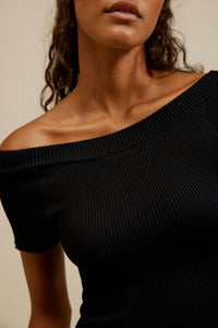 Thumbnail for Ribbed SMLS Off Shoulder Top Black, Short Tee by Free People | LIT Boutique
