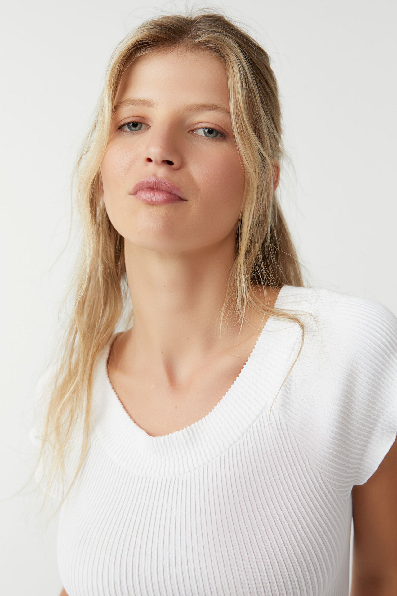 Ribbed SMLS Off Shoulder Top White, Short Tee by Free People | LIT Boutique