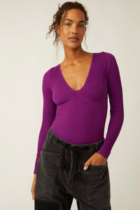 Thumbnail for Meg Smls Vneck Bodysuit Grape Juice, Bodysuit Tee by Free People | LIT Boutique
