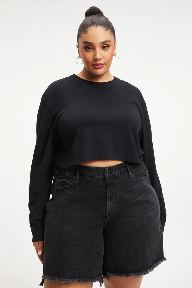 Heritage Cropped Long Sleeve Tee Black, Sweat Lounge by Good American | LIT Boutique