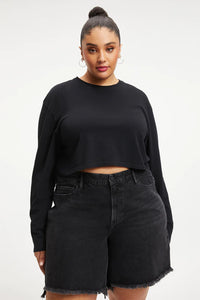 Thumbnail for Heritage Cropped Long Sleeve Tee Black, Sweat Lounge by Good American | LIT Boutique
