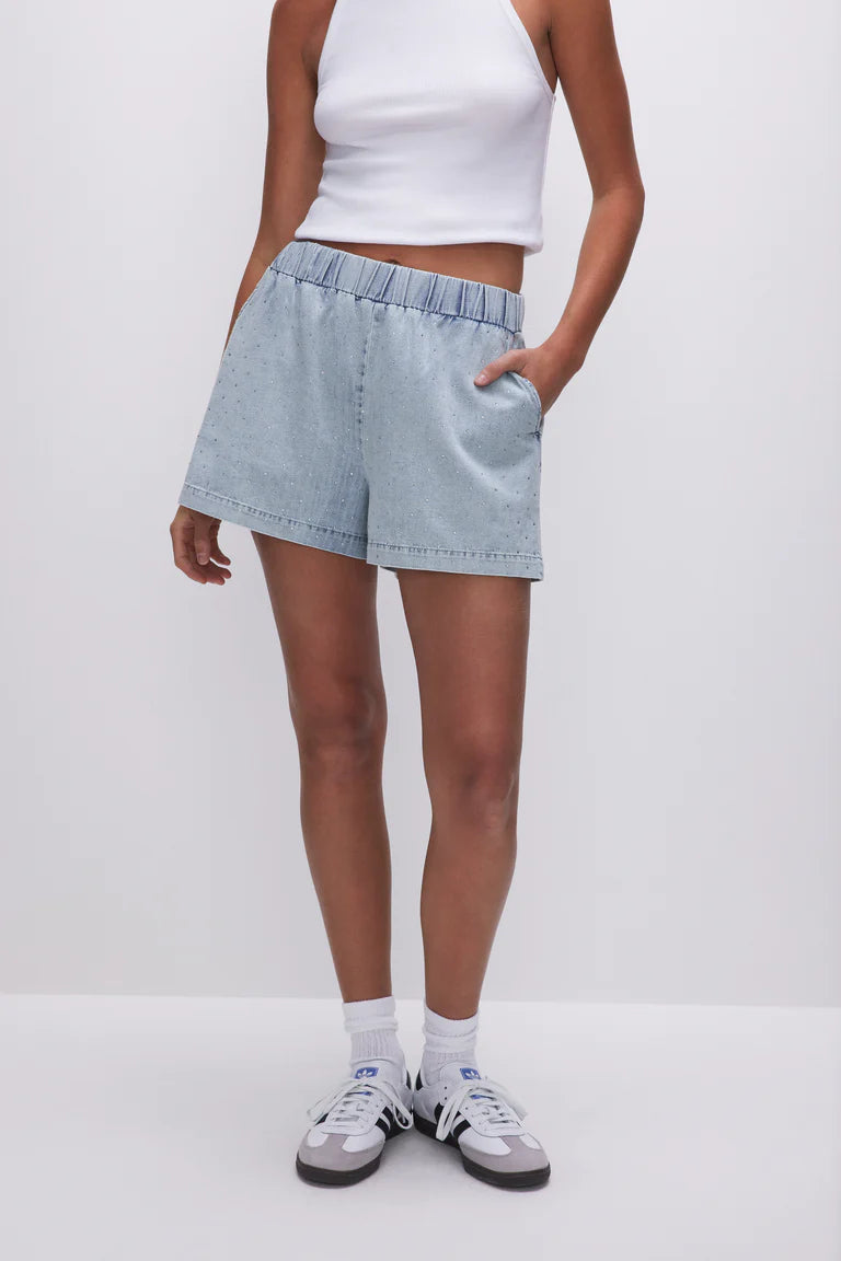 Denim Weekender Short Indigo, Denim Shorts by Good American | LIT Boutique