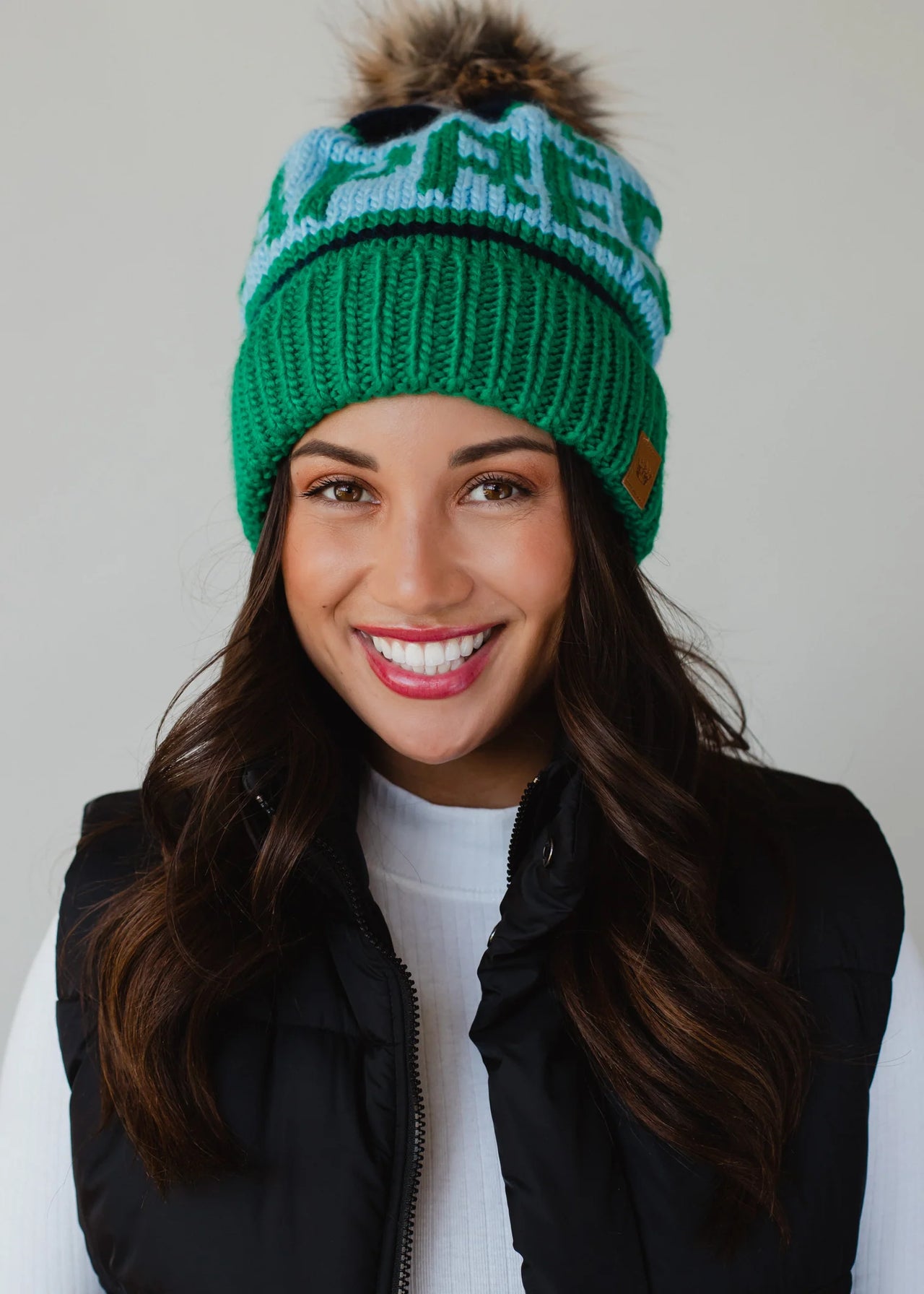 Apres Pom Hat Green/Navy, Hat Acc by Panache | LIT Boutique