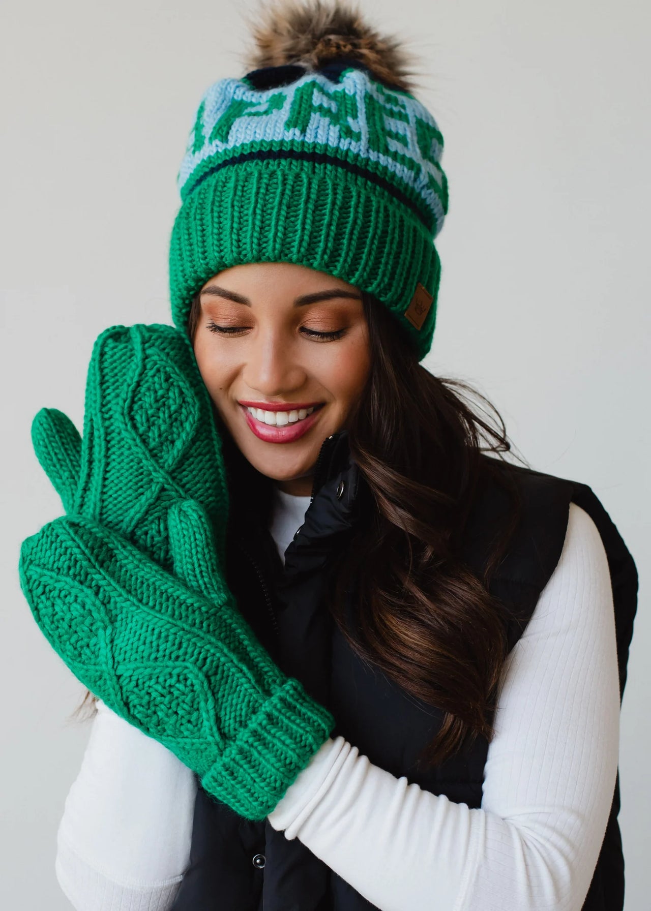 Cable Knit Mittens Green, Gloves Acc by Panache | LIT Boutique