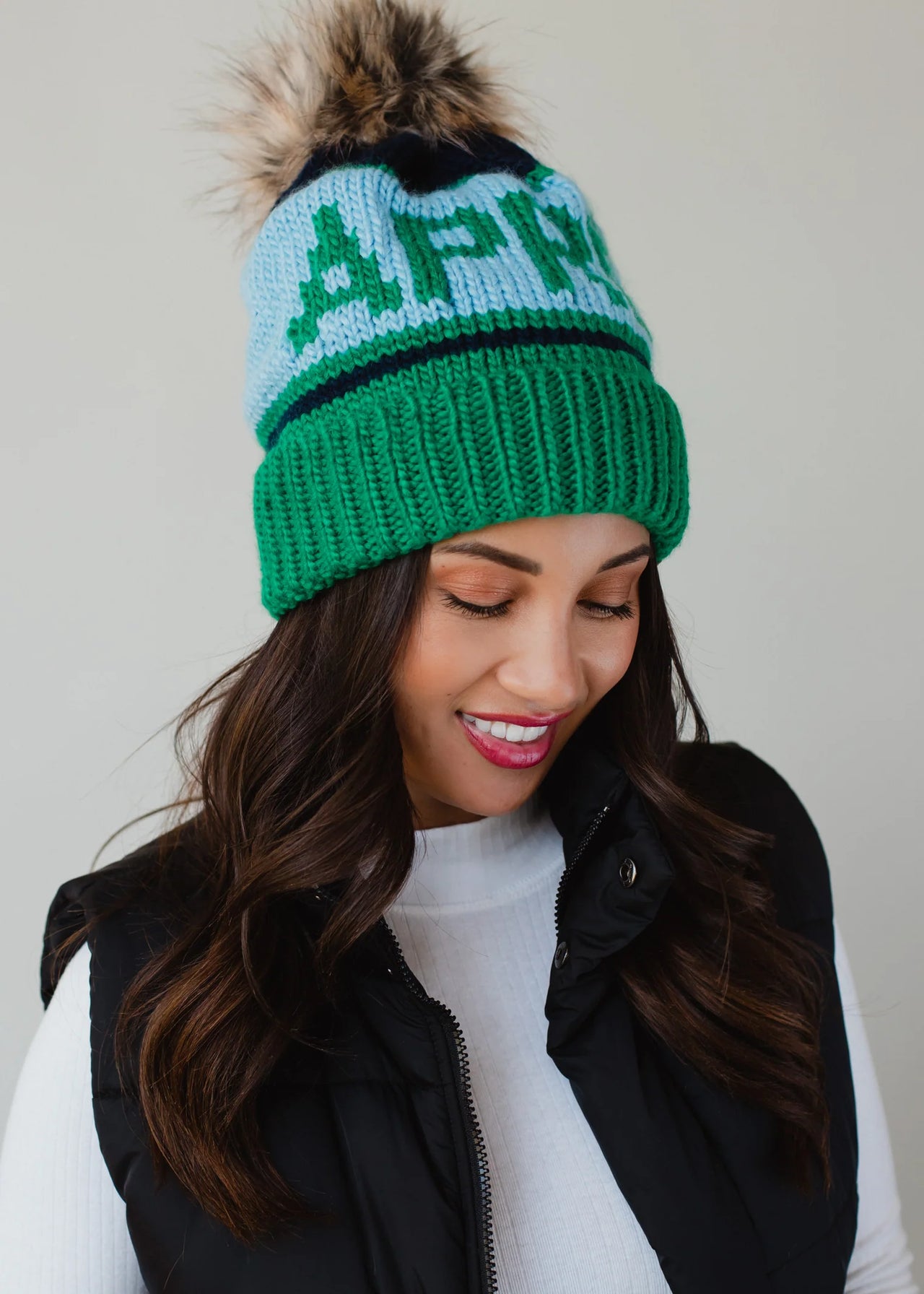 Apres Pom Hat Green/Navy, Hat Acc by Panache | LIT Boutique