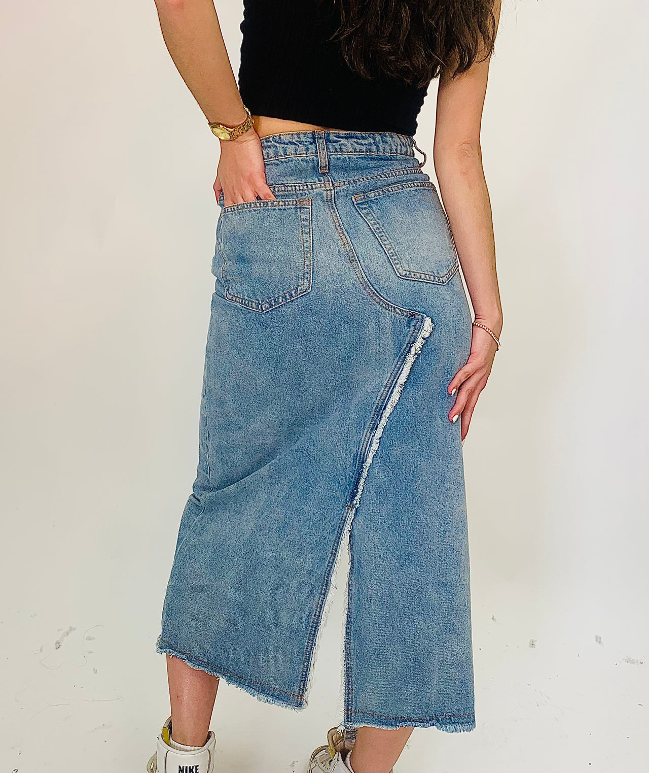 Darsie Denim Midi Slit Skirt, Midi Skirt by Signature 8 | LIT Boutique