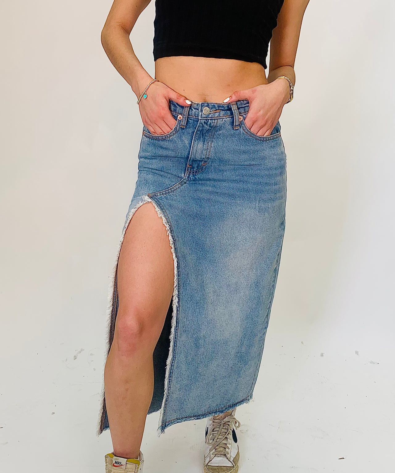 Darsie Denim Midi Slit Skirt, Midi Skirt by Signature 8 | LIT Boutique