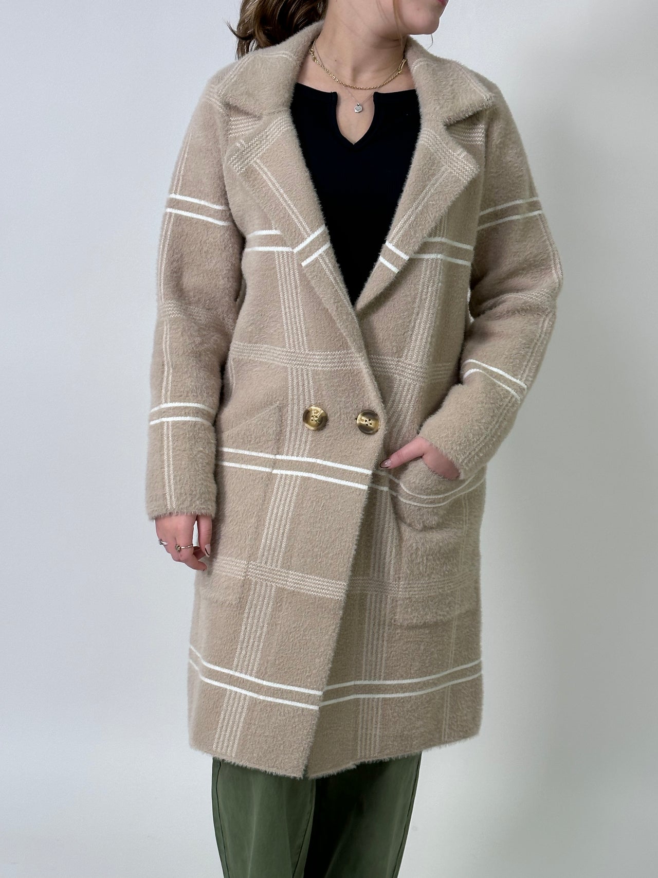 Caroline Beige Plaid Jacket, Jacket by Love Token | LIT Boutique