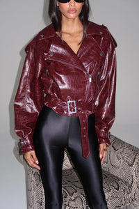 Thumbnail for Cropped Moto Jacket Merlot, Coat Jacket by We Wore What | LIT Boutique