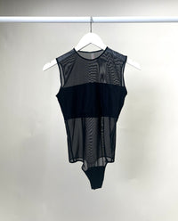 Thumbnail for Chic Mesh Signature Paneled Black Bodysuit, Bodysuit Blouse by Commando | LIT Boutique