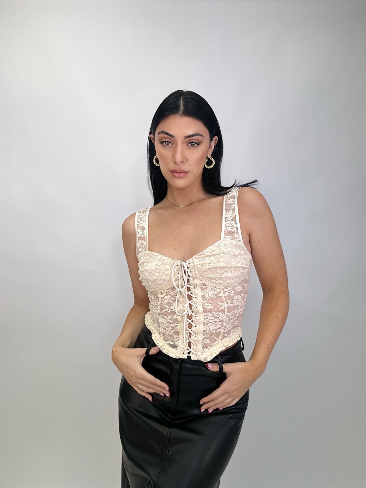 Brynne Bustier Top Cream, Tank Blouse by Bailey Rose | LIT Boutique