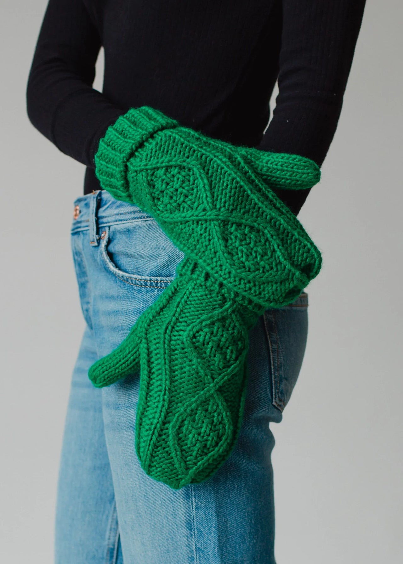 Cable Knit Mittens Green, Gloves Acc by Panache | LIT Boutique