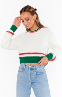 Thumbnail for Only One Sweater Festive Stripe Knit White, Sweater by Show Me Your MuMu | LIT Boutique