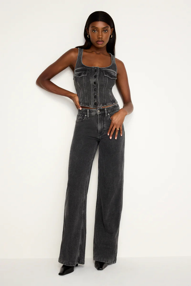 Jeanius Good Skate Jeans Black, Flare Denim by Good American | LIT Boutique