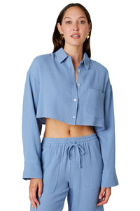 Thumbnail for Austin Shirt Stone Blue, Long Blouse by NIA | LIT Boutique