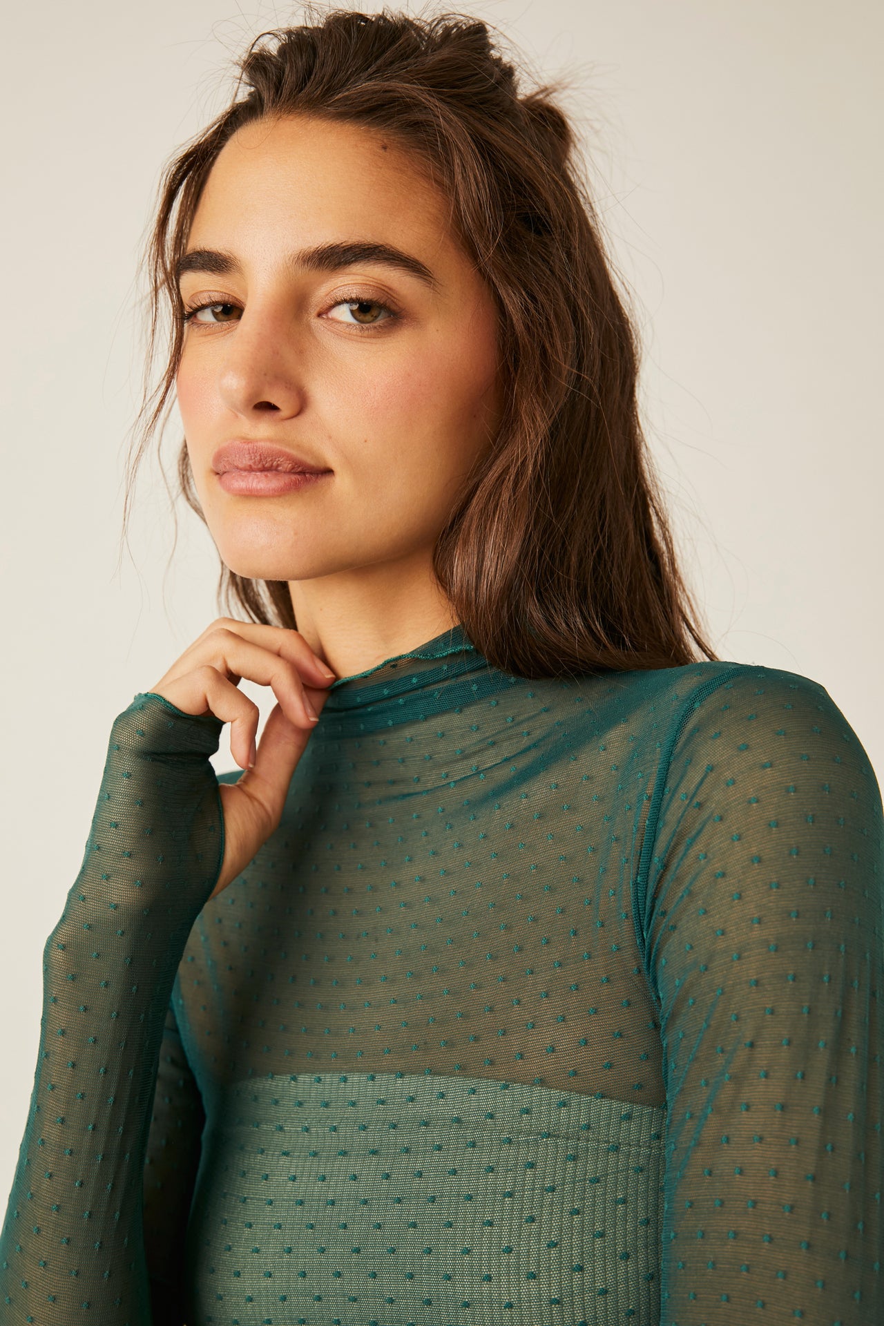 On The Dot Layering Top Evergreen, Long Blouse by Free People | LIT Boutique