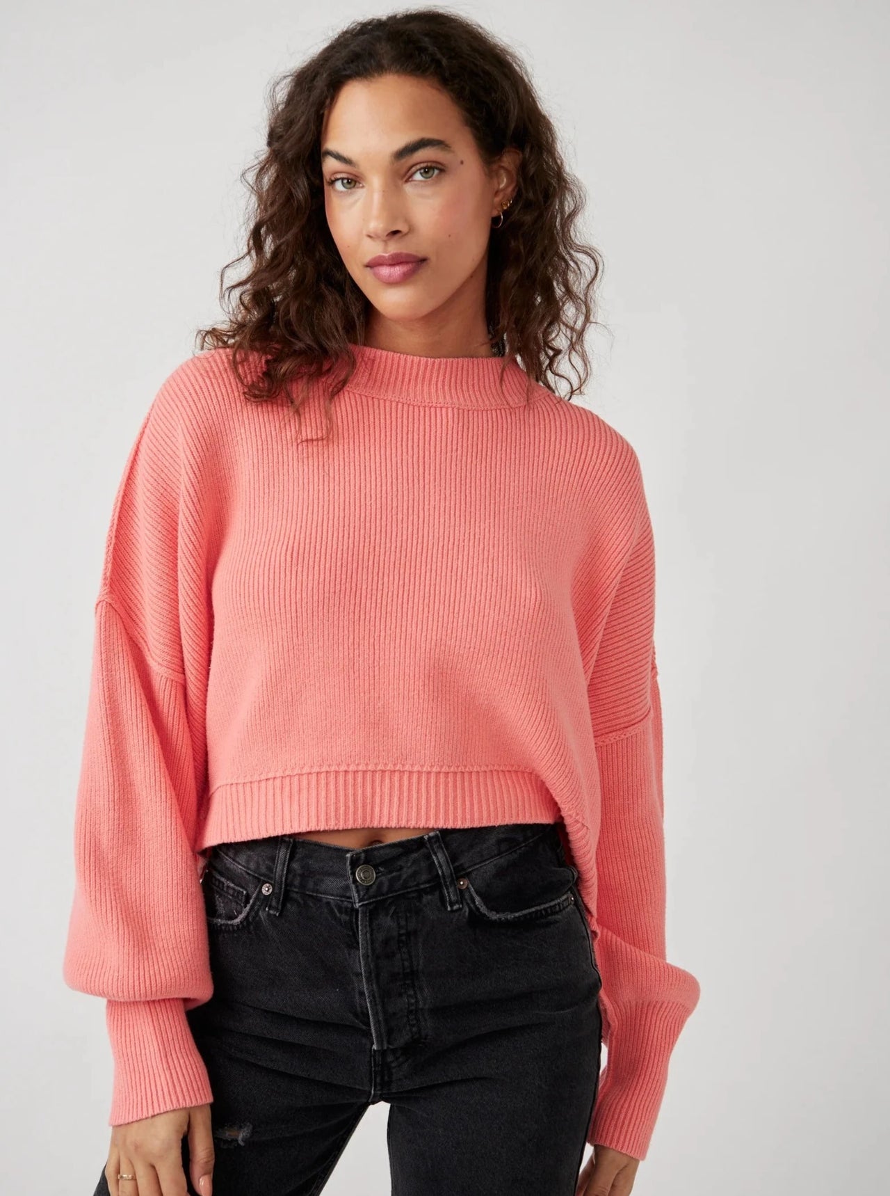 Easy Street Crop Pullover Crew Neck Guava Juice, Sweater by Free People | LIT Boutique