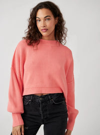 Thumbnail for Easy Street Crop Pullover Crew Neck Guava Juice, Sweater by Free People | LIT Boutique