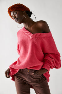 Thumbnail for Alli V Neck Strawberry Spritz, Sweater by Free People | LIT Boutique