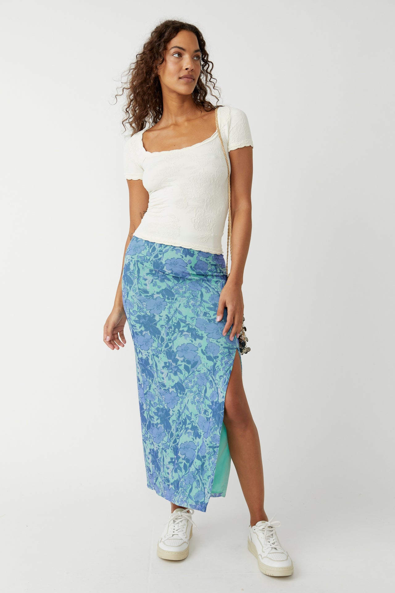 Rosalie Mesh Midi Skirt Teal Combo, Midi Skirt by Free People | LIT Boutique