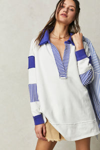 Thumbnail for Clean Prep Polo Ivory Combo, Long Blouse by Free People | LIT Boutique