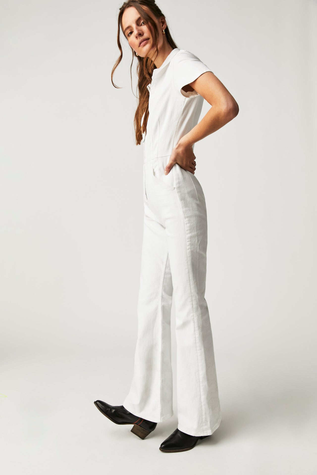 Jayde Flare Jumpsuit Pure White, Jumpsuit Dress by Free People | LIT Boutique