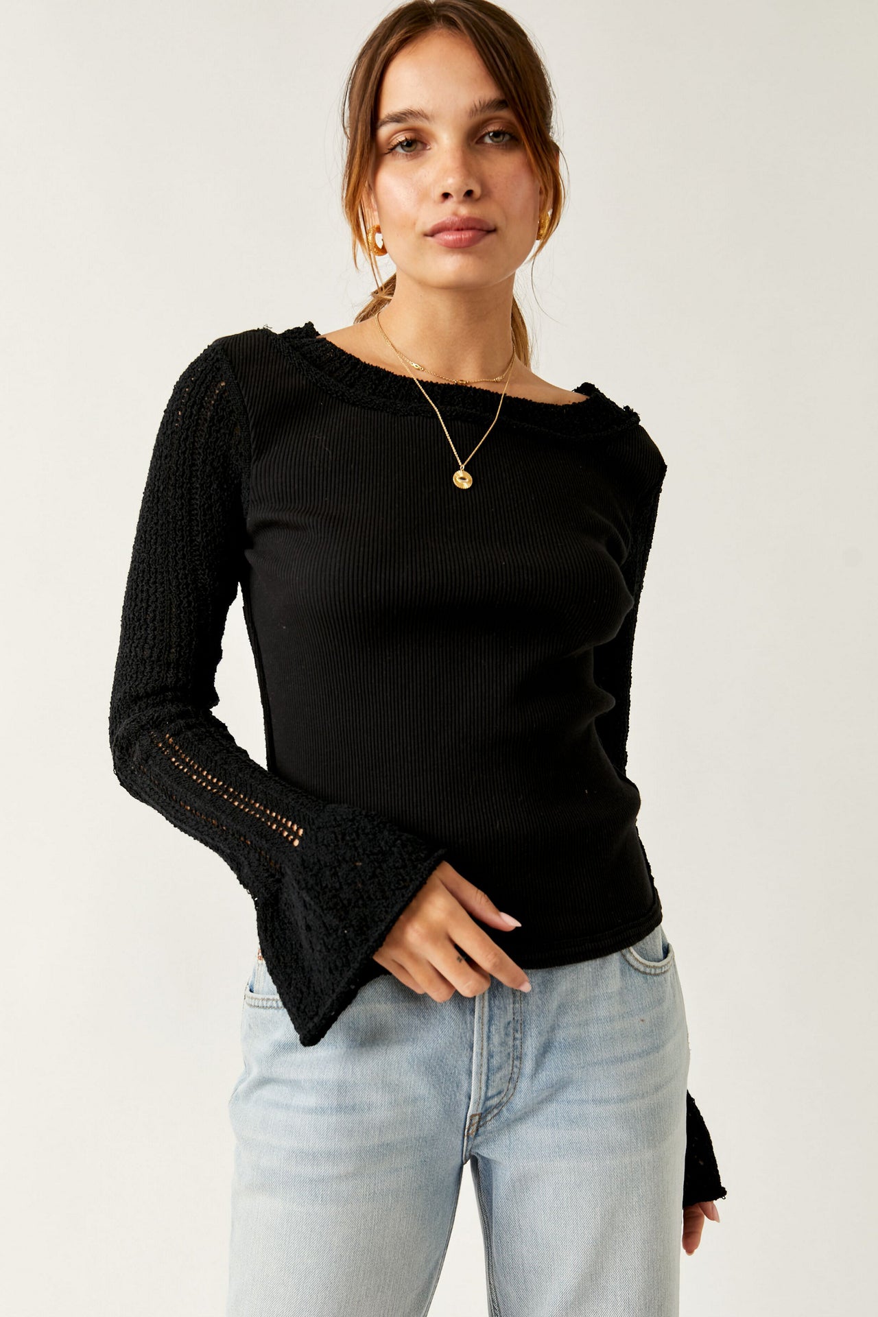 Cuffing Season Long Sleeve Top Black, Long Blouse by Free People | LIT Boutique