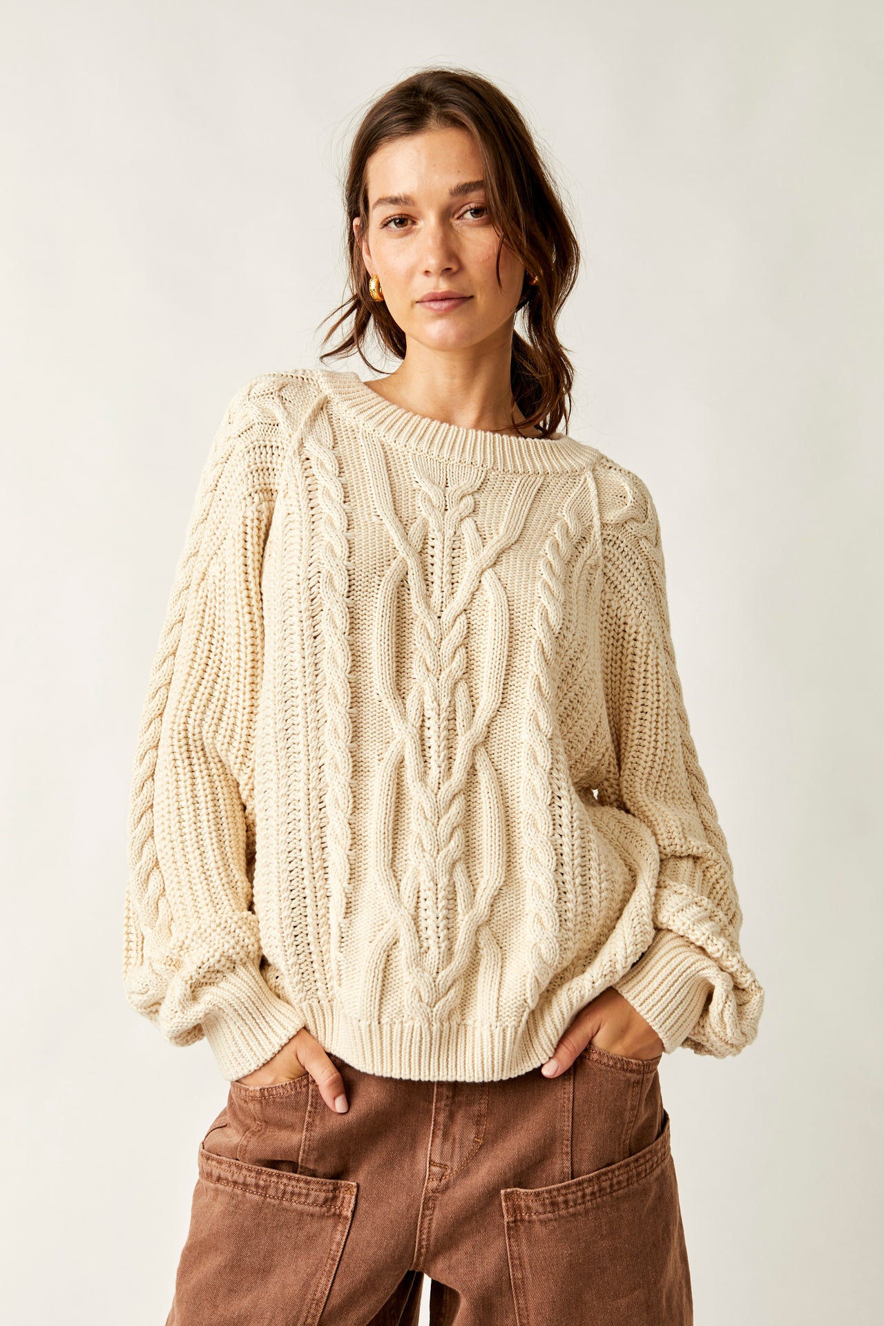 Frankie Cable Sweater Ivory, Sweater by Free People | LIT Boutique