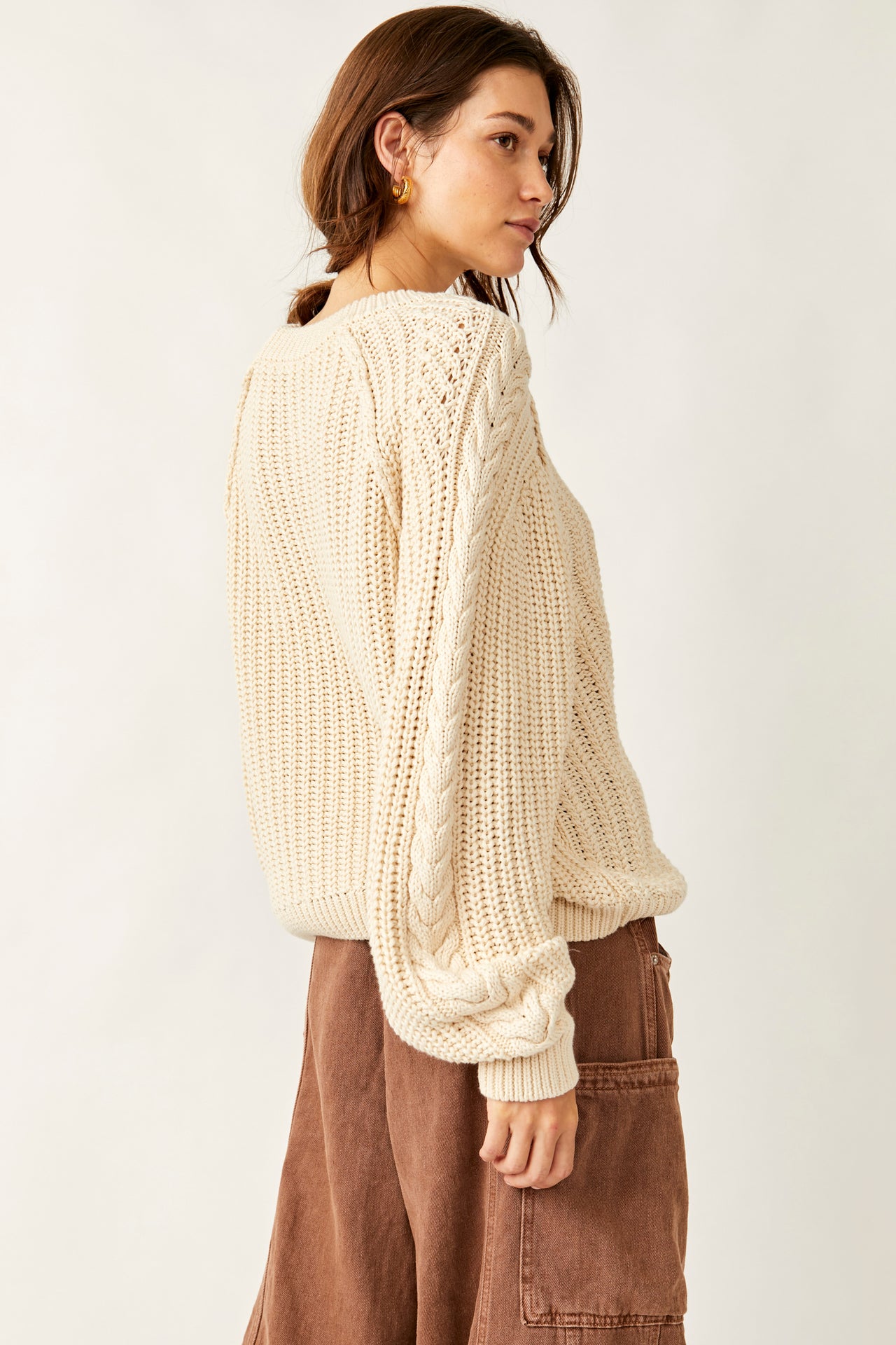 Frankie Cable Sweater Ivory, Sweater by Free People | LIT Boutique