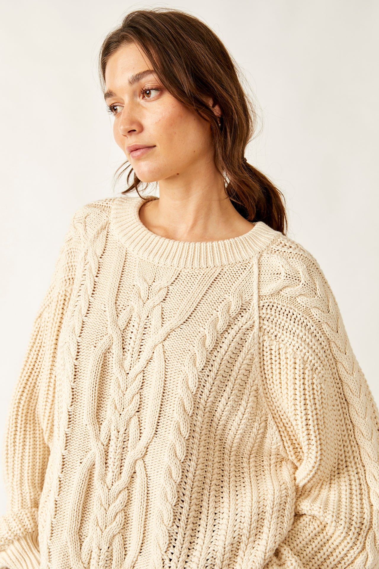 Frankie Cable Sweater Ivory, Sweater by Free People | LIT Boutique