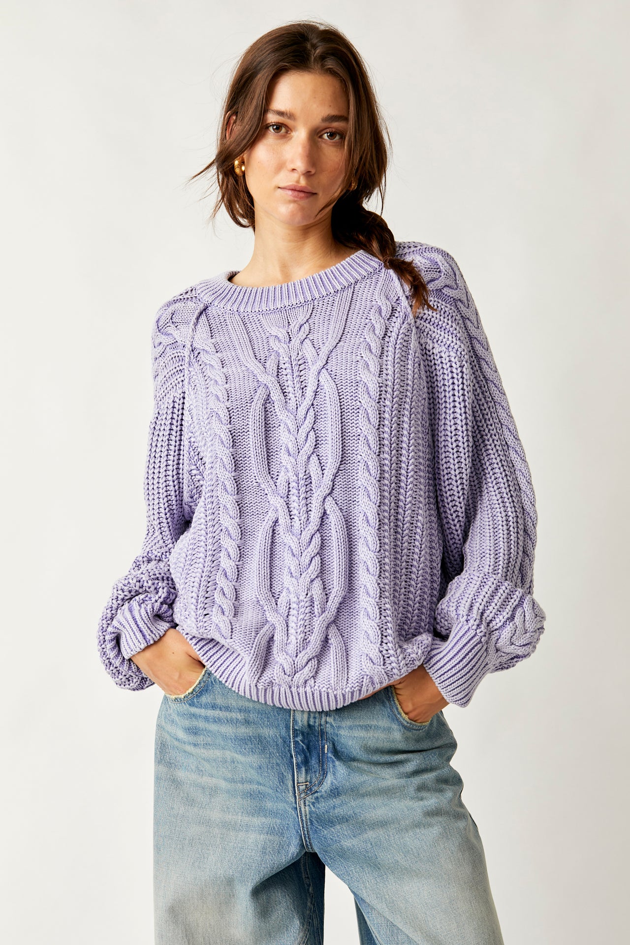 Frankie Cable Sweater Heavenly Lavender, Sweater by Free People | LIT Boutique