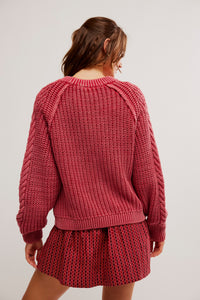 Thumbnail for Frankie Cable Sweater Cherry, Sweater by Free People | LIT Boutique