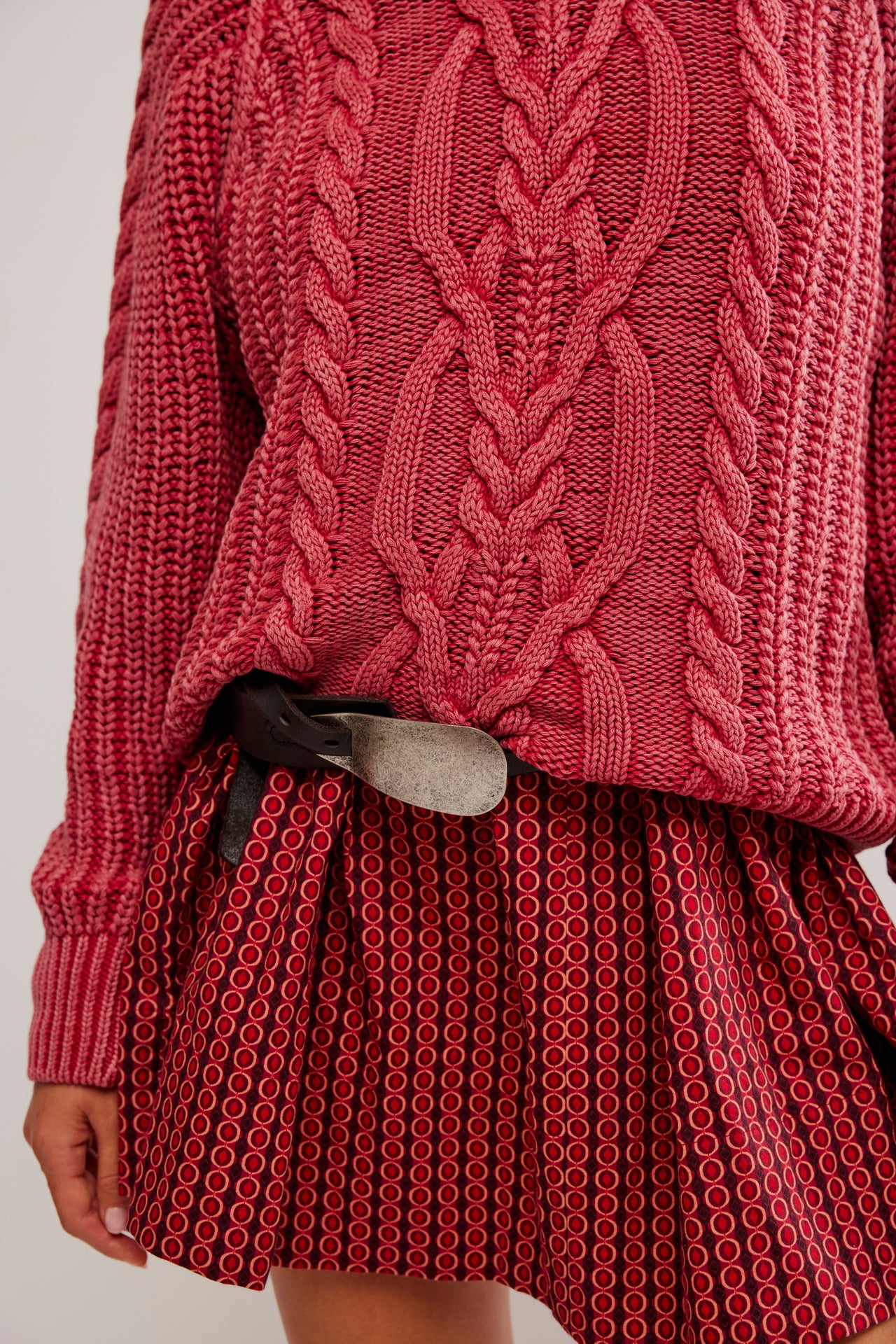 Frankie Cable Sweater Cherry, Sweater by Free People | LIT Boutique