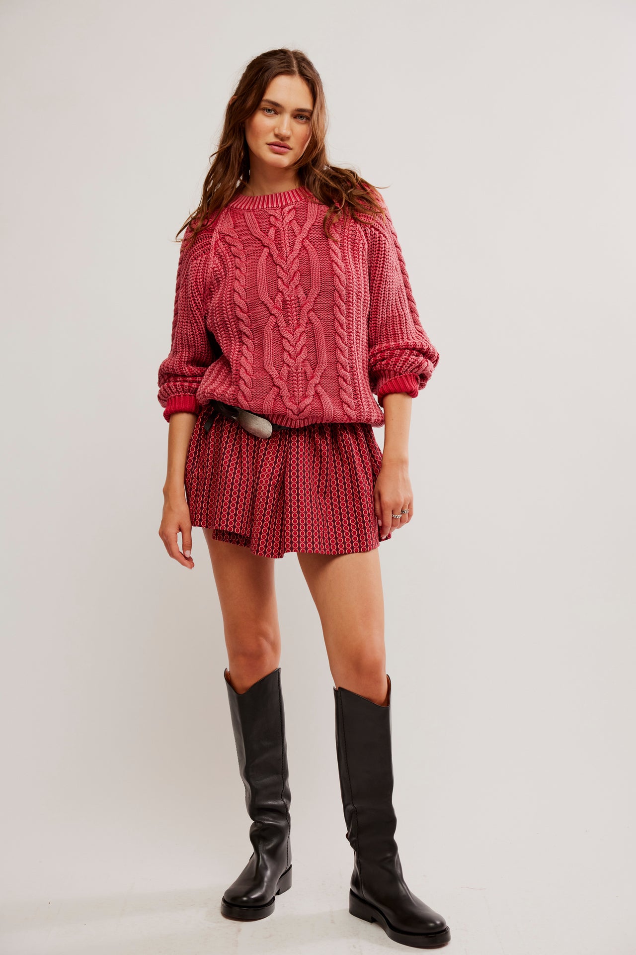 Frankie Cable Sweater Cherry, Sweater by Free People | LIT Boutique