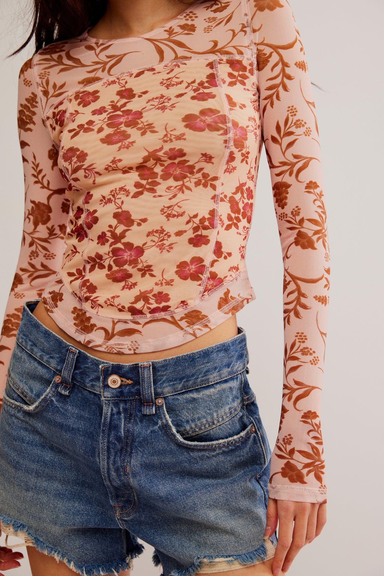 Bettys Garden Top Coral Combo, Long Blouse by Free People | LIT Boutique