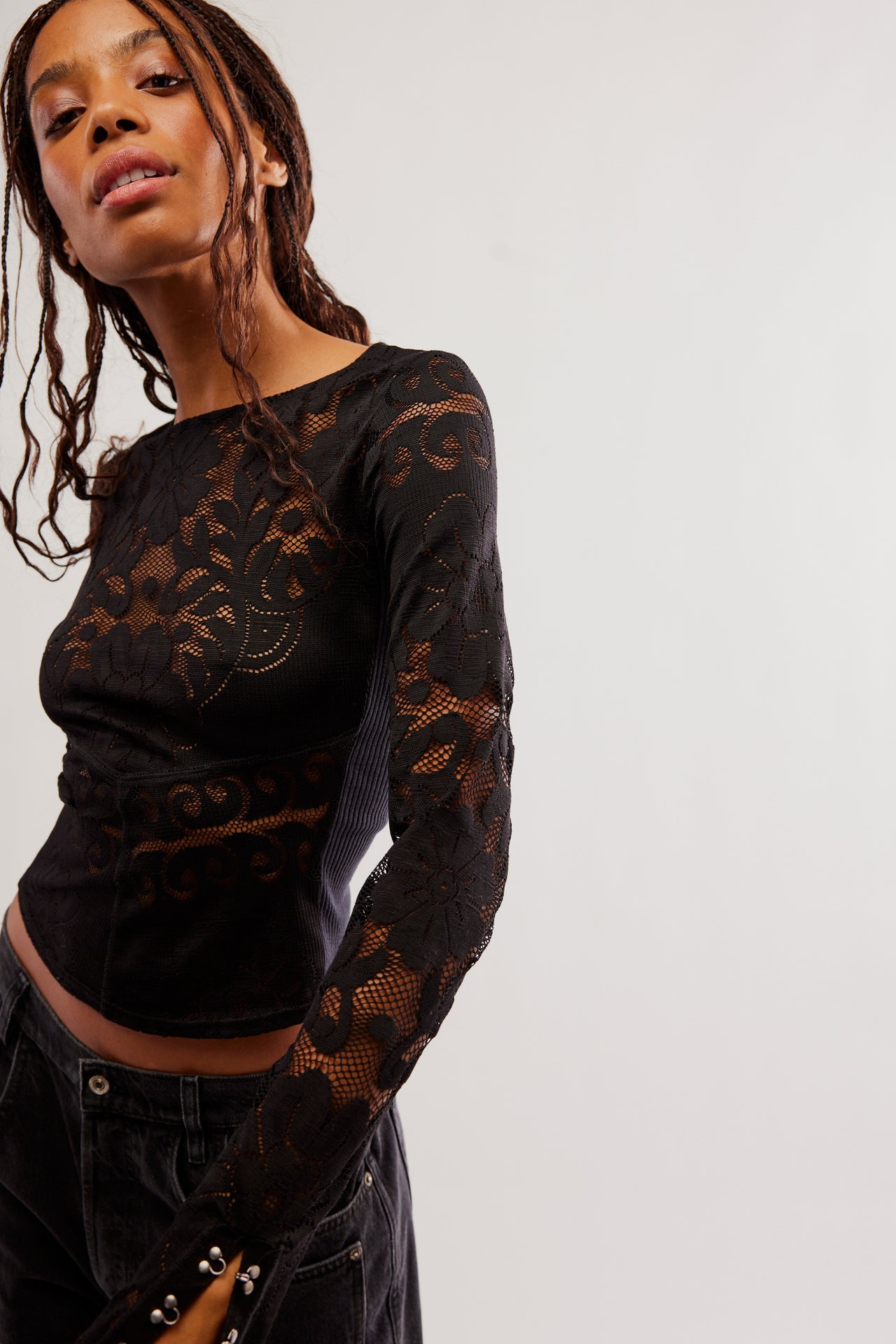 Wild Roses Top Black, Long Tee by Free People | LIT Boutique