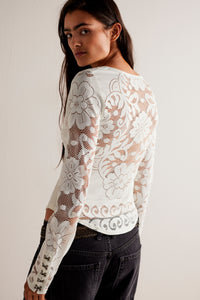 Thumbnail for Wild Roses Top Pastry Cream, Long Tee by Free People | LIT Boutique