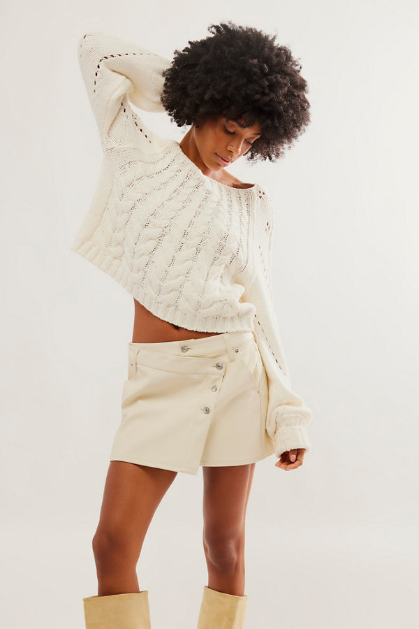 Wynne Vegan Skirt Bone, Mini Skirt by Free People | LIT Boutique