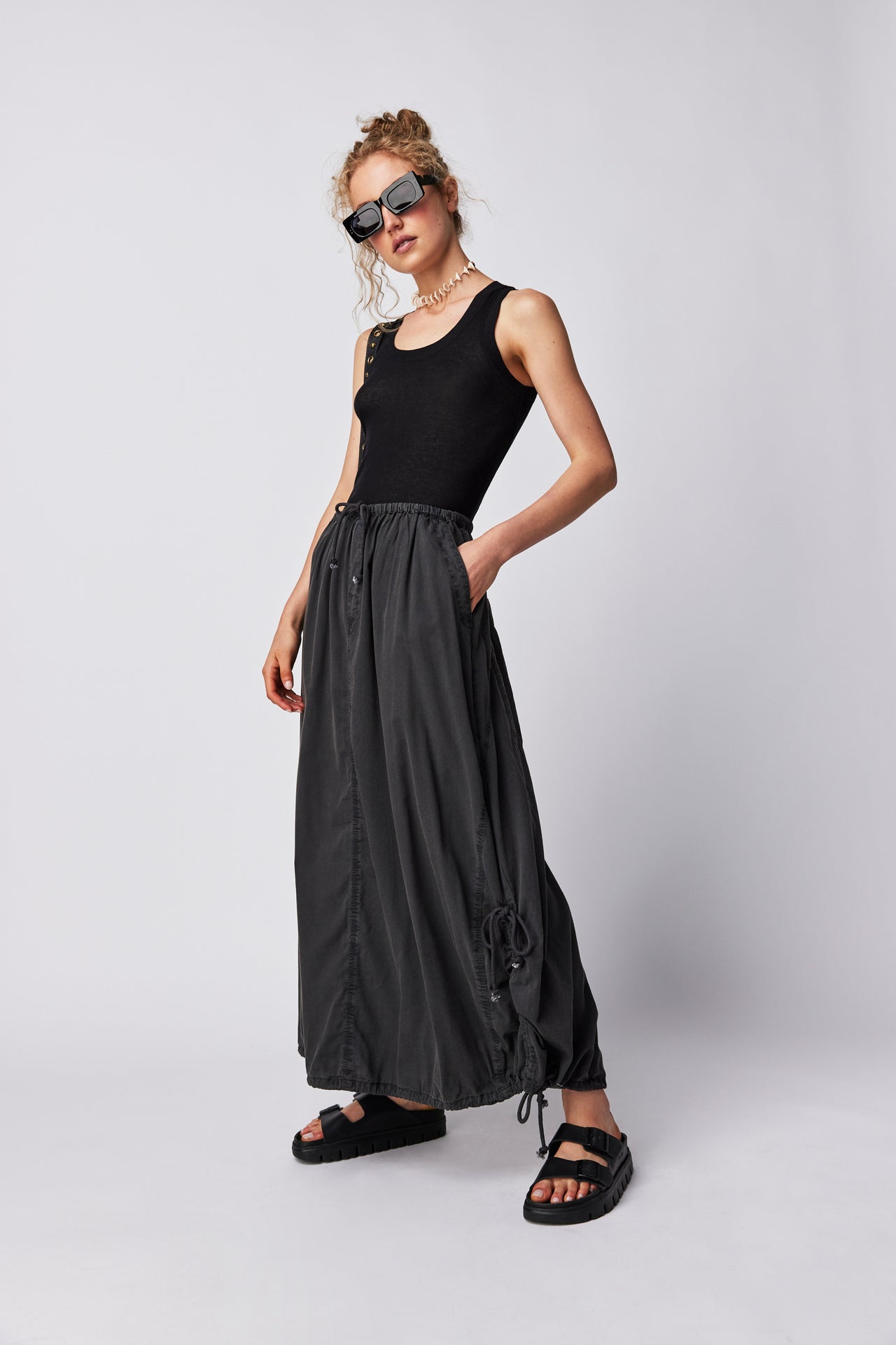 Picture Perfect Parachute Black 2, Maxi Skirt by Free People | LIT Boutique