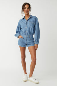 Thumbnail for Zodiac Chambray One Piece Moon Blue, Romper Dress by Free People | LIT Boutique