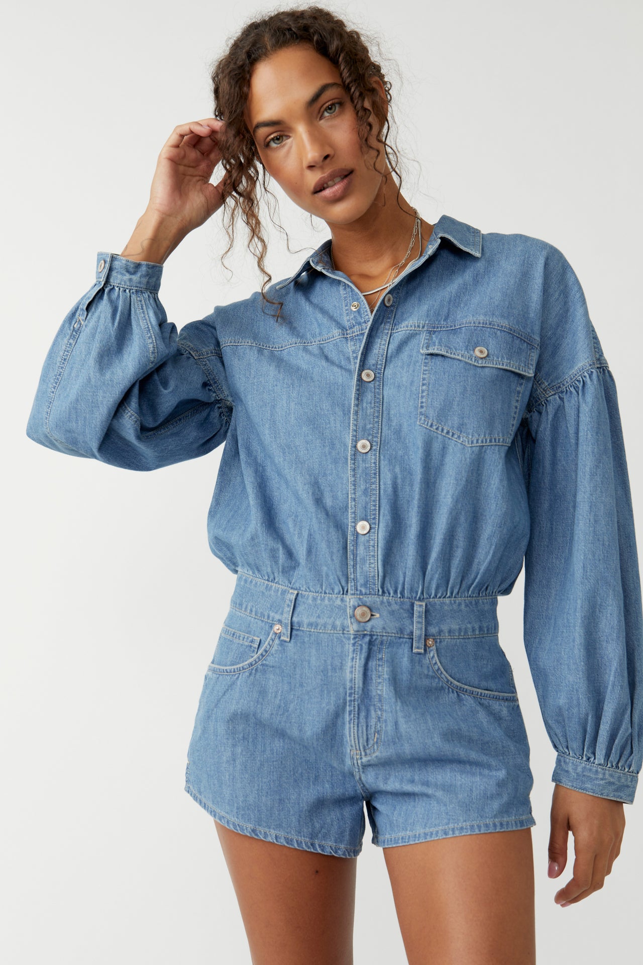 Zodiac Chambray One Piece Moon Blue, Romper Dress by Free People | LIT Boutique