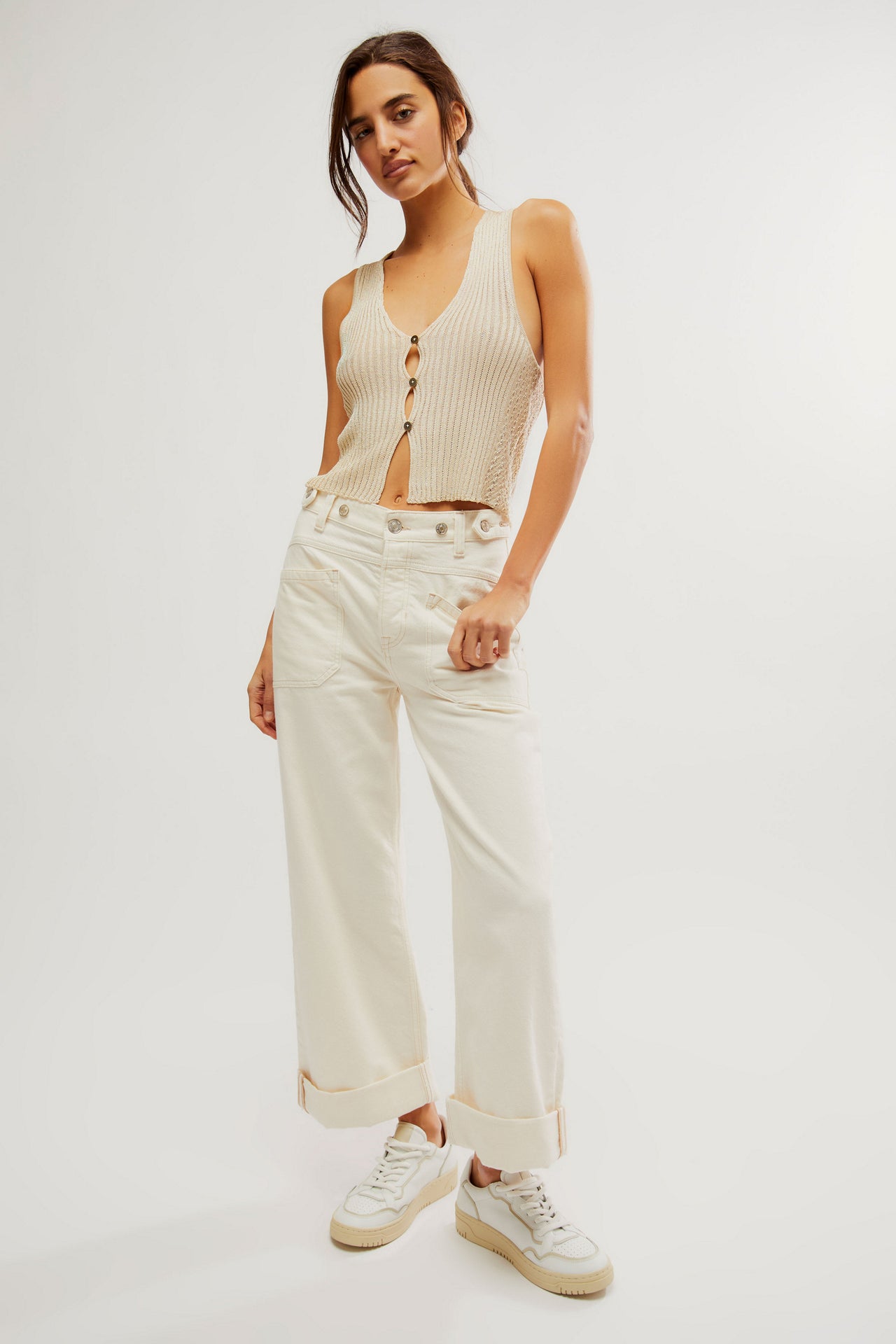 Palmer Cuffed Jean Eggshell, Flare Denim by Free People | LIT Boutique