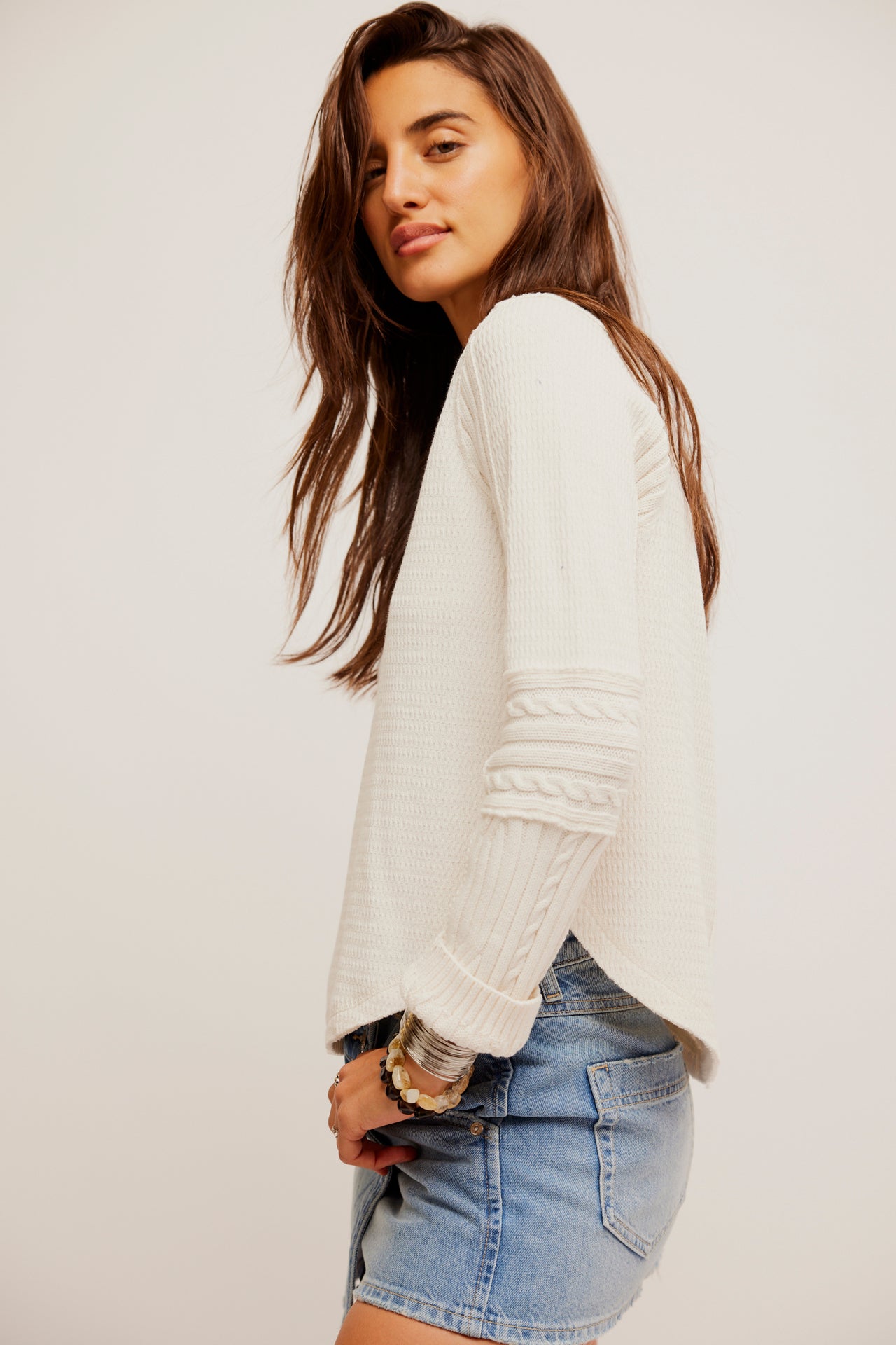 Swinging Cable Cuff Top Ivory, Long Blouse by Free People | LIT Boutique