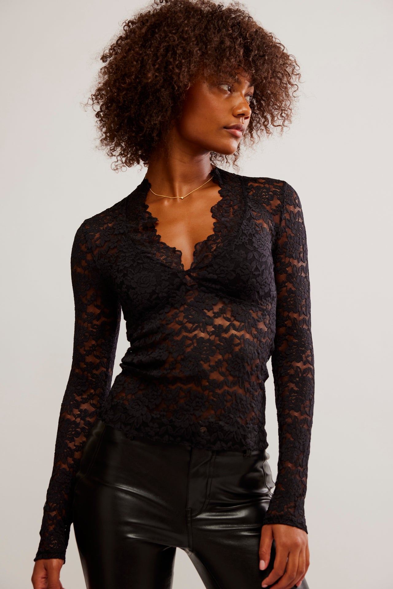 All Day Lace Long Sleeve Black, Long Blouse by Free People | LIT Boutique